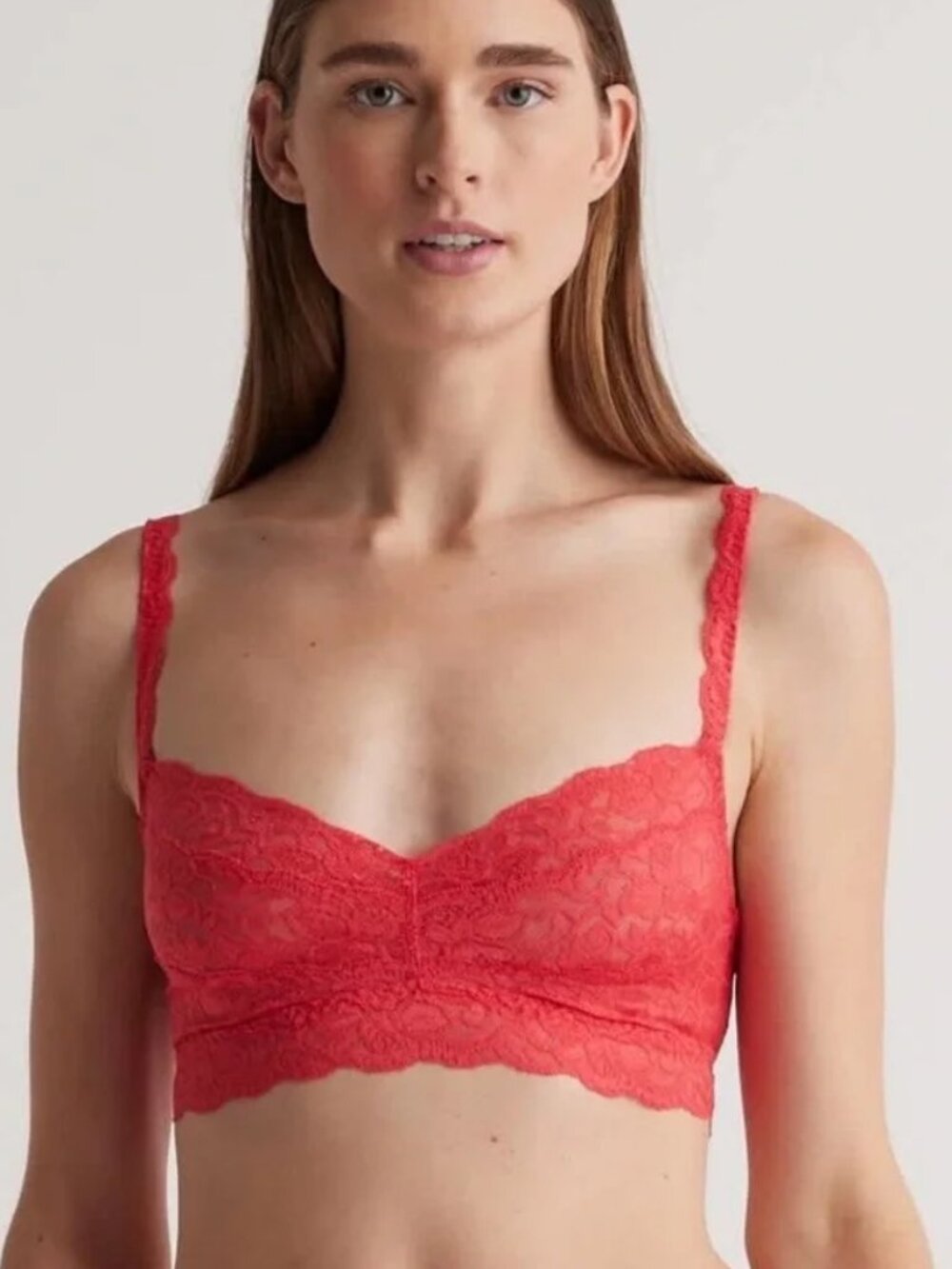 Quince Stretch Lace Sweetheart Bralette in Orange Size M EUC